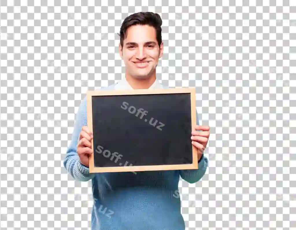 Plakat ko'targan yosh, kelishgan, sarg'ish yigit | Young handsome tanned man with placard