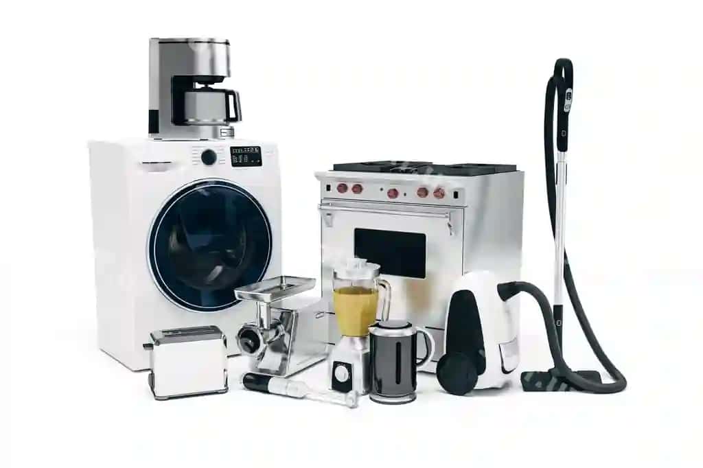 3d uy qurilmalari oq fonda | 3d set home appliances white background