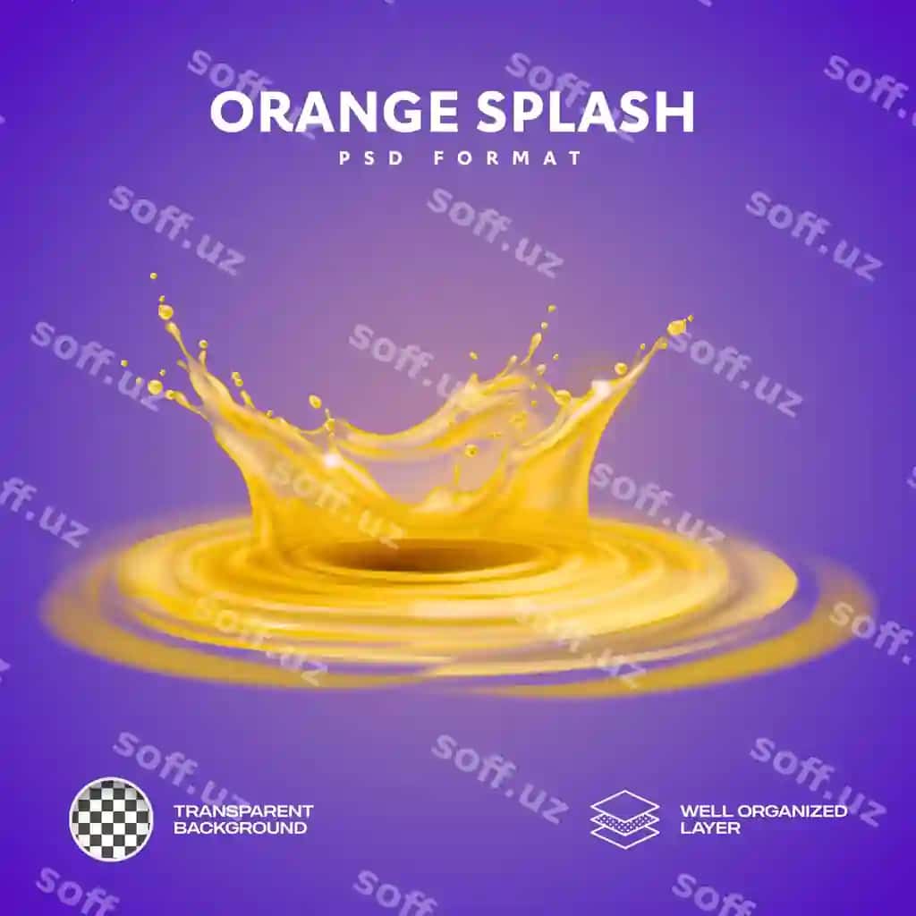 Apelsin suvi sovuq shaffof ajraltirilgan orqa fonda psd 11 | Orange juice splash transparent isolated background psd 11