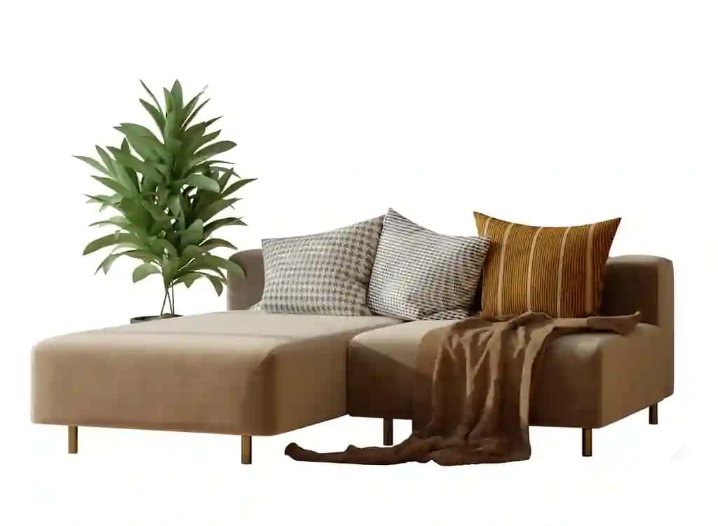 Teri divan yostiqli o'simlik izolyatsiya qilingan3D render | Leather sofa with pillows plant isolated3d rendering