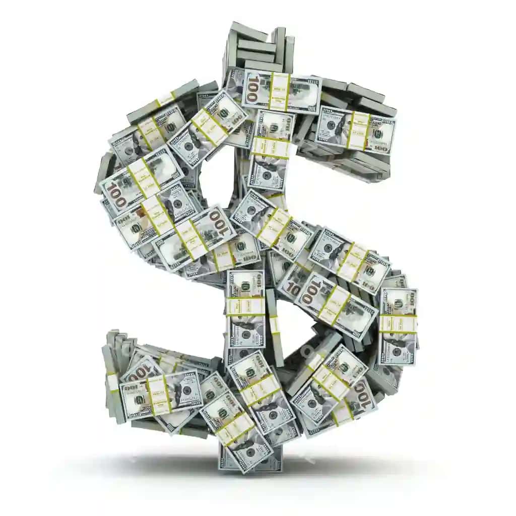Dollar belgi pul paketlaridan ajraltirilgan oq uch o'lchovli | Dollar sign from money packs isolated white 3d