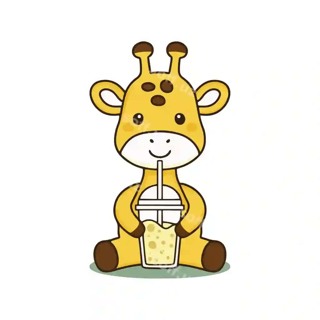 Oddiy illustratsiya mashhur giraff smoothie qaydam bilan | Simple illustration cute giraffe with smoothie with straw