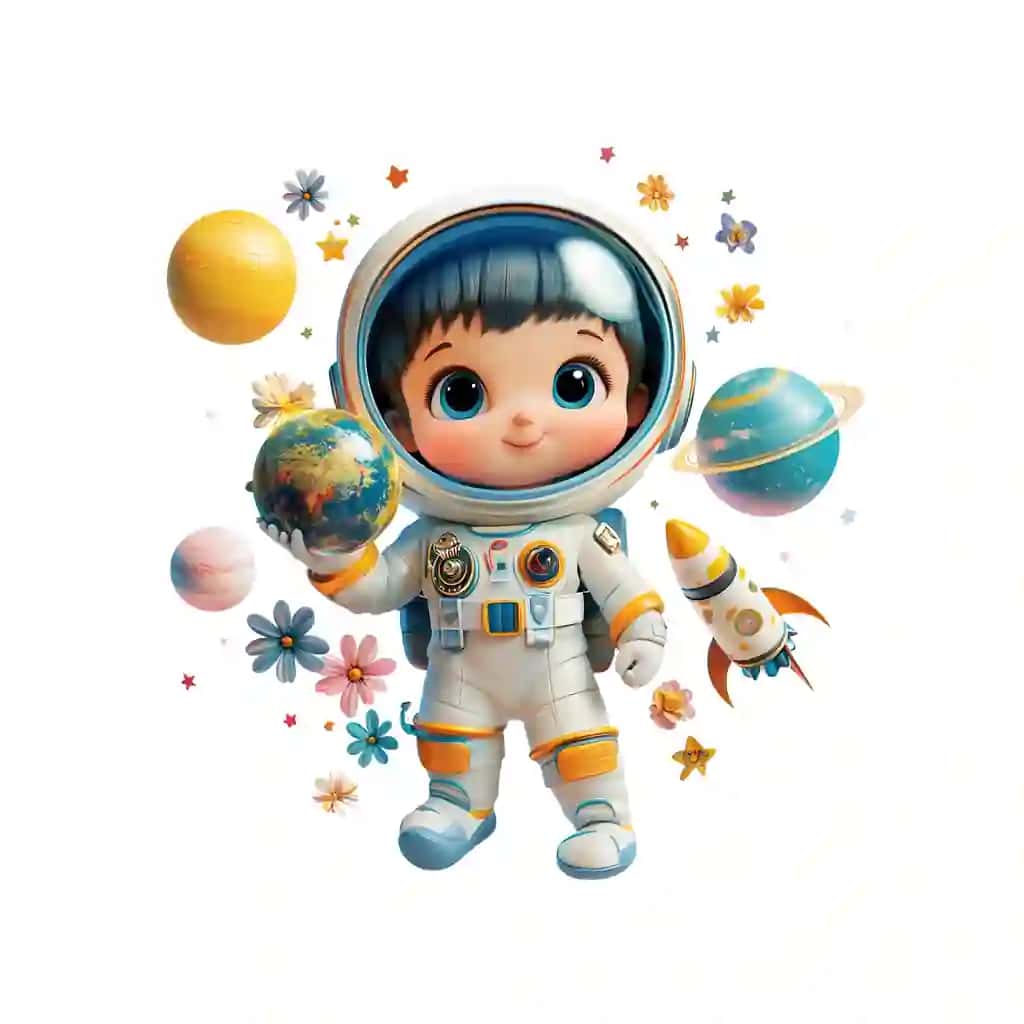 Yoqimli kosmonavt chaqaloq sayyoralar gullari bilan kosmosni kashf etmoqda | Adorable baby astronaut exploring space with planets flowers
