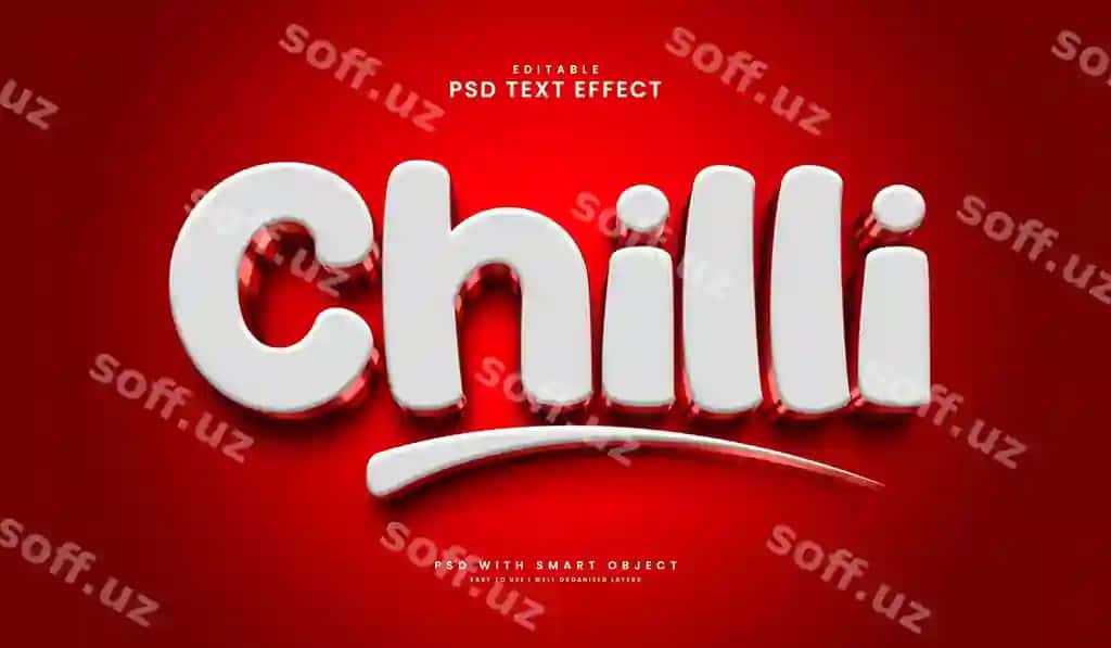 Chilli 3D tahrir qilish mumkin matn uslubi effekt PSD | Chilli 3d editable text style effect psd