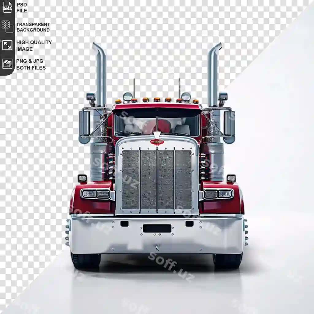Qizil oq yuk avtomobili oldida so'z so'z yozilgan | Red white semi truck with word word front