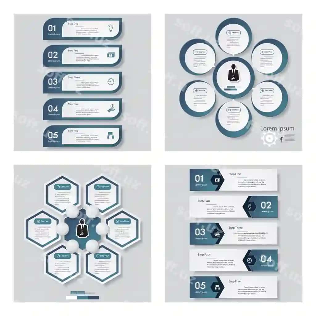 4-to'plam ko'k rangli dizayn shabloni | Collection 4 blue color design template