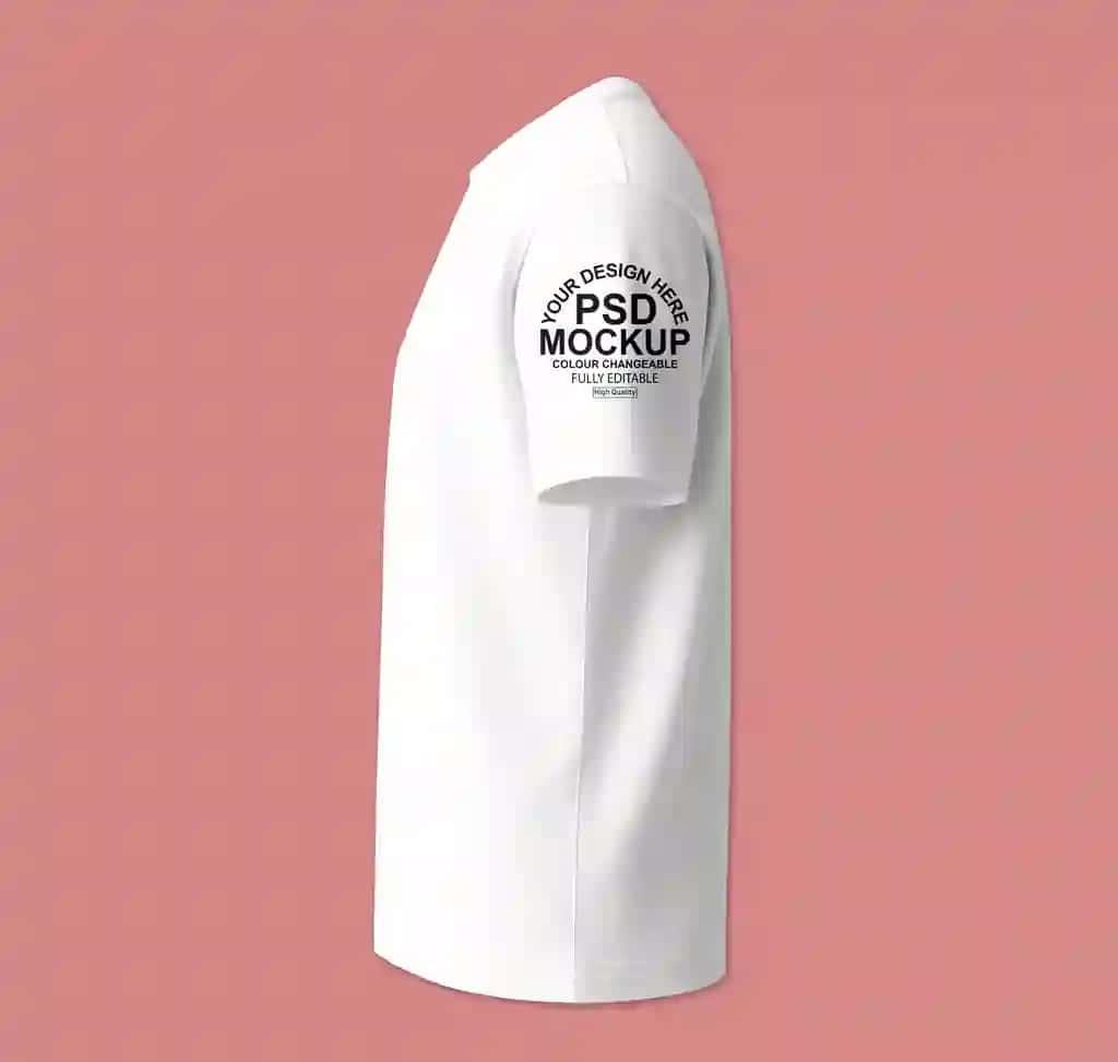 Oq futbolka maketining yon ko'rinishi | White tshirt mockup side view