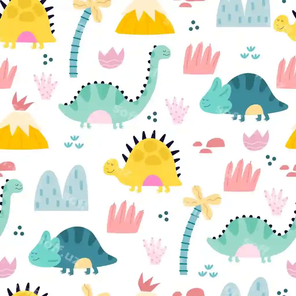 Multfilm dinozavrlari bilan choksiz naqsh | Seamless pattern with cartoon dinosaurs