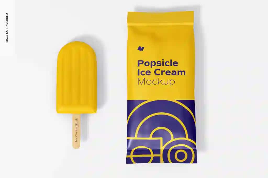 Popsicle muzqaymoq qadoqlash maketi yuqoridan ko'rinishi | Popsicle ice cream packaging mockup top view