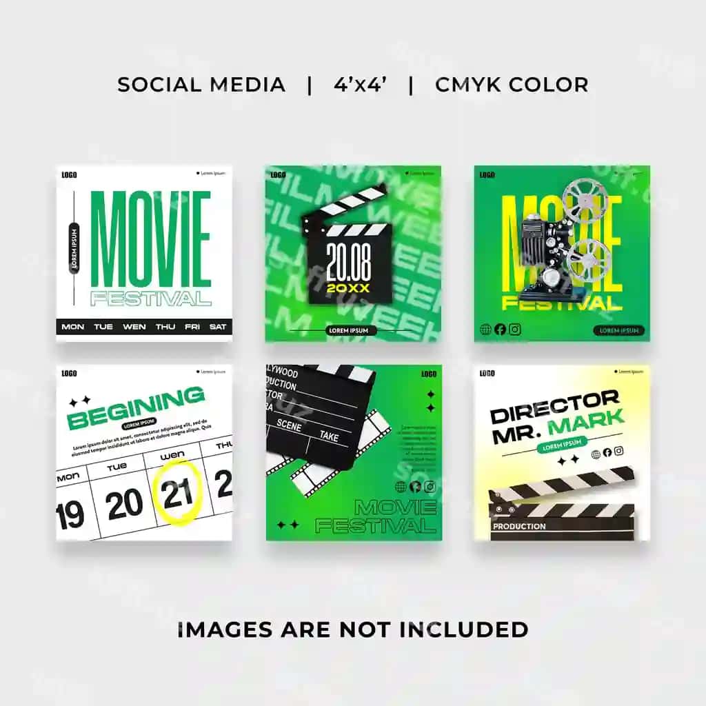 Shina festivali uchun ijtimoiy tarmoqlar post shablonlari | Movie festival social media post templates