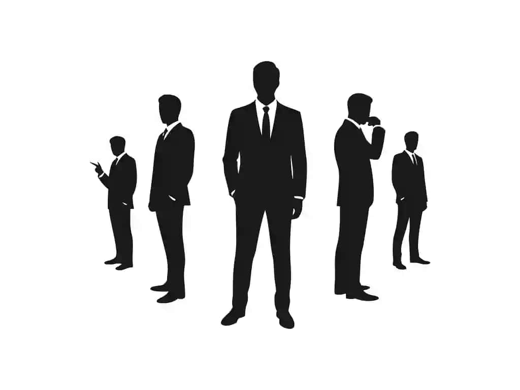 Korporativ yetakchilikni ifodalovchi biznes jamoasi silueti kostyumlari | Business team silhouette suits representing leadership corporate