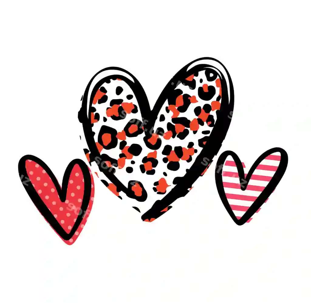 Turli naqshli leopard naqshli yurak chiziqlari bilan bezatilgan yuraklar | Hearts with different pattern leopard print heart stripes heart