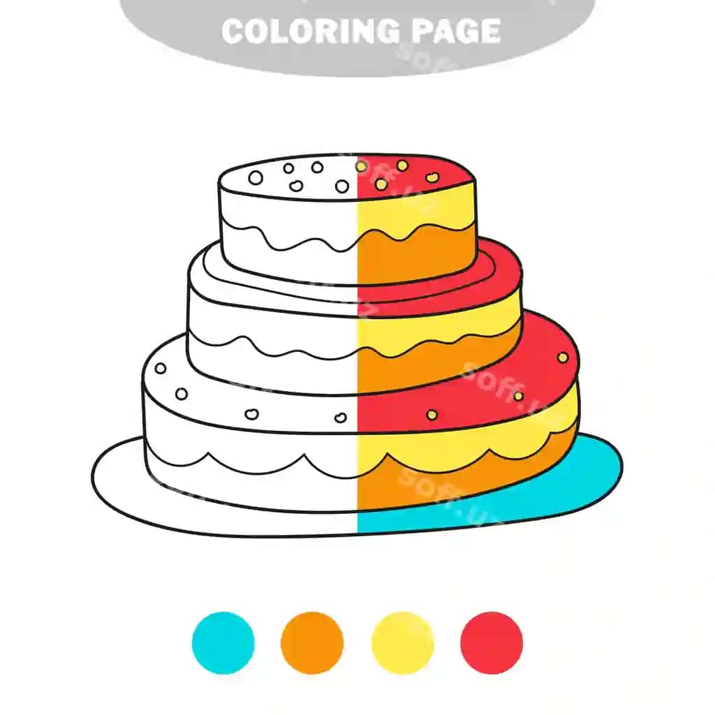 Kek eskizi oq rangda bo'yalgan oddiy sahifa rang berish kitobi | Simple coloring page coloring book with cake sketch white