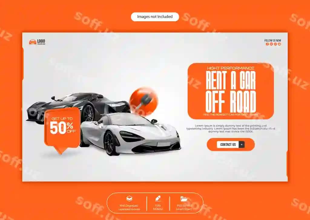 Psd mashina ijaraga olish avtomobil ijaraga olish veb banner shablon | Psd car rental automotive rental web banner template