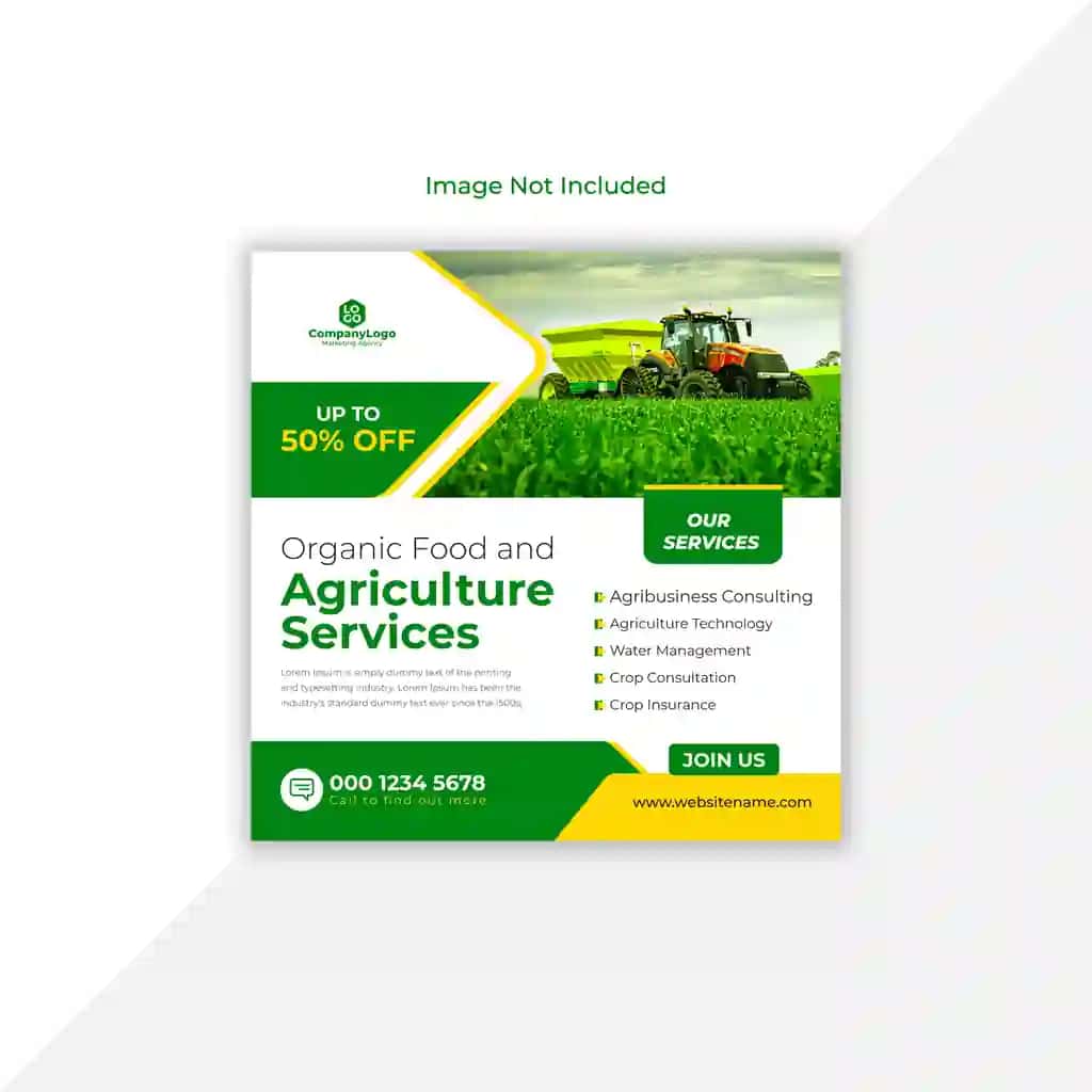 Qishloq xo'jaligi xizmati fb instagram post ijtimoiy media post shabloni | Agriculture service fb instagram post social media post template