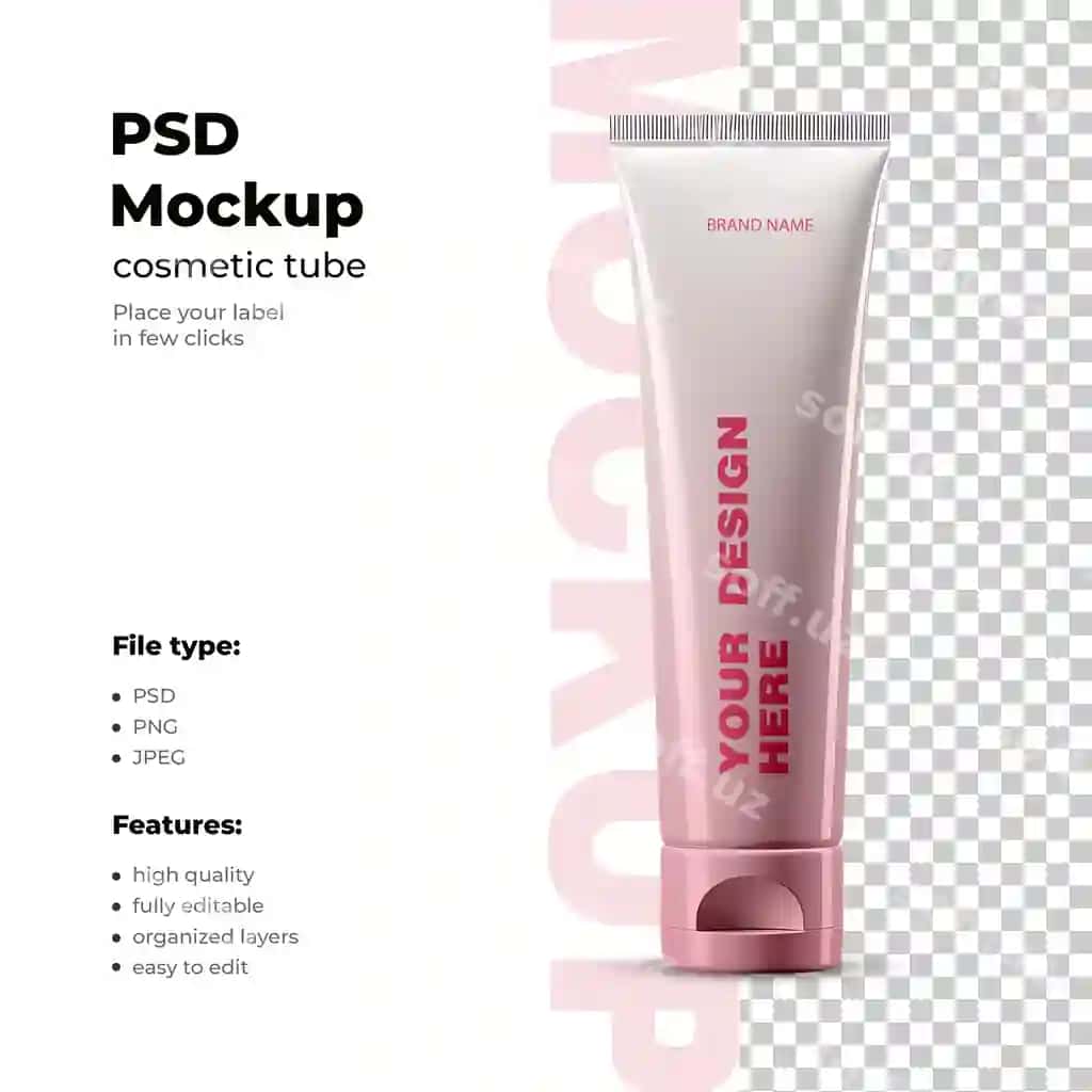 Kremin tuba paskalkasi PSD namunasi | Cream tube packaging psd mockup