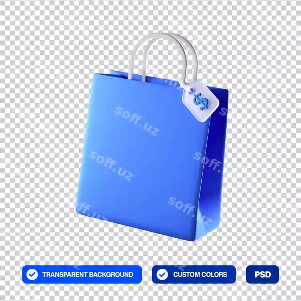 Xarid sumka 3d multfil'm ikonka illustratsiyasi | Shopping bag 3d cartoon icon illustration