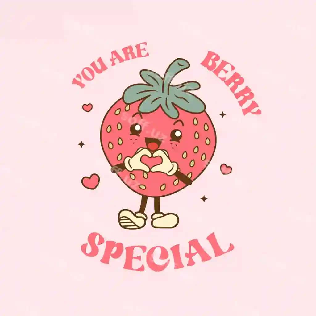 Retro ajoyib multfilm qulupnay maxsus iqtibos baxtli Sevishganlar kuni | Retro groovy cartoon strawberry special quotes happy valentines