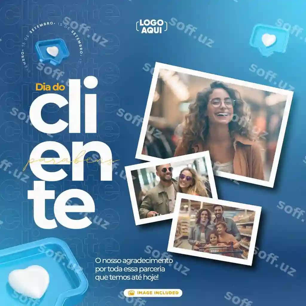 Post ijtimoiy tarmoqlar uchun mijozlar kuni Portugalcha 3D render marketing kampaniyasi | Post social media customer day portuguese 3d render marketing campaign