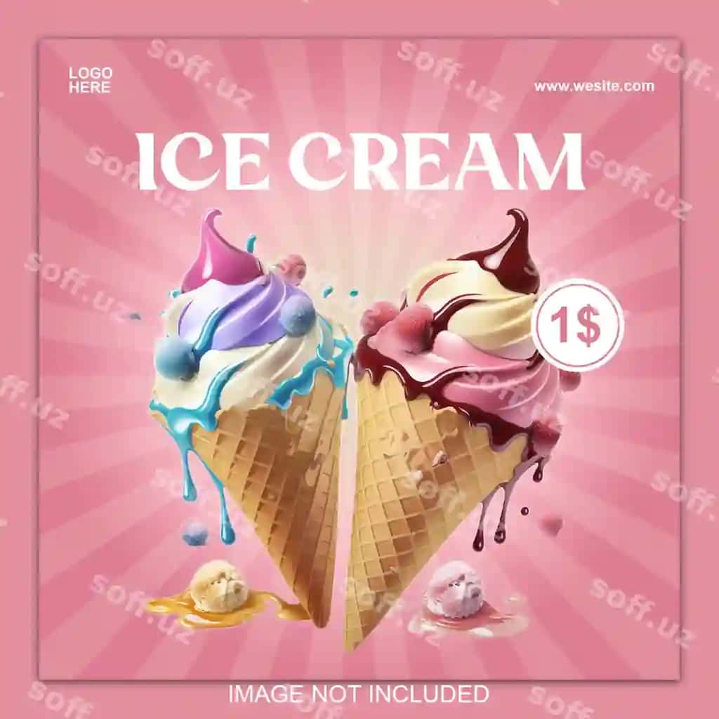 Psd muz qozonijiri social media instagram reklamaviy post dizayni | Psd ice cream social media instagram promotional post design