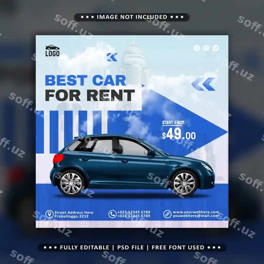 Avtomobil ijarasi reklamasi Instagram posti kvadrat baner shabloni | Car rental promotion instagram post square banner template