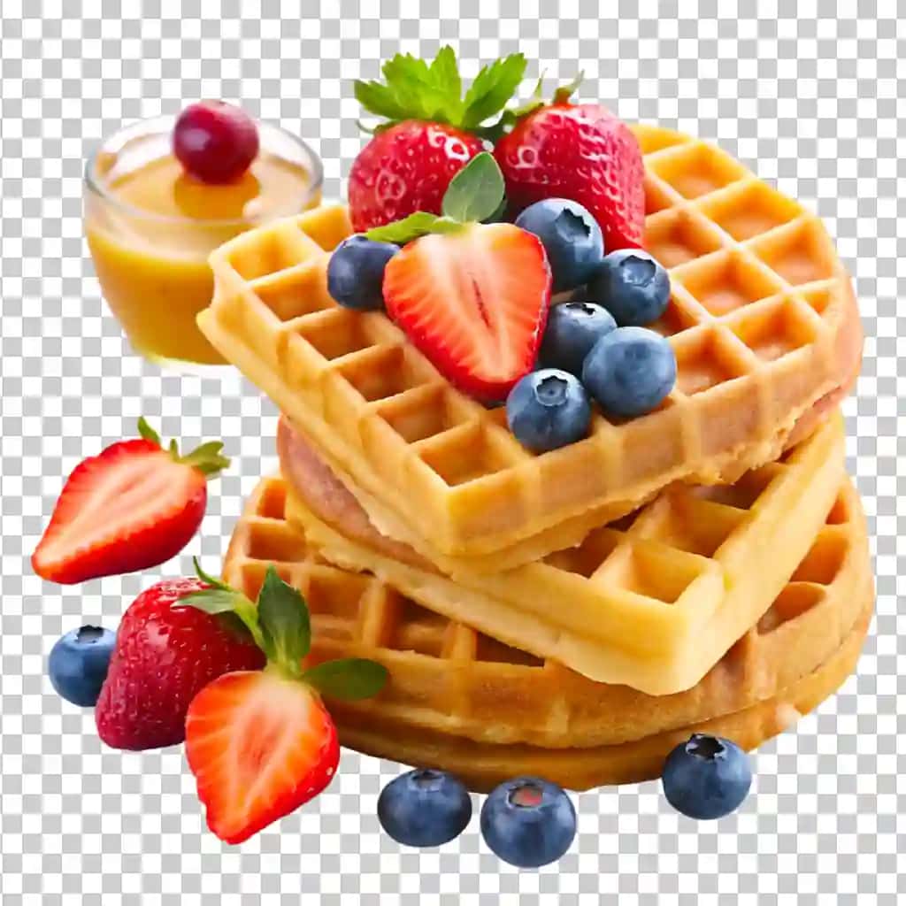 Belgiya gofreti yangi rezavorlar bilan ajratilgan shaffof fon | Belgian waffle with fresh berries isolated transparent background