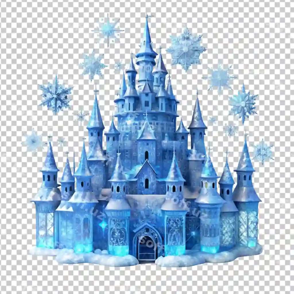 Sovuq qarag'liq arkha tarjimasi shaffof fonda | Mythical castle winter snow transparent background