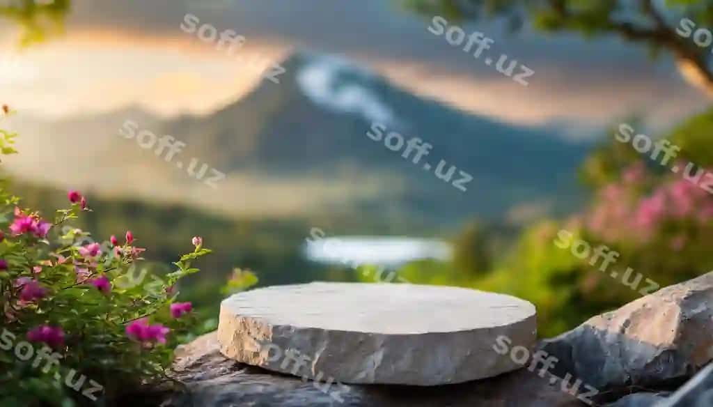 Bo'sh doira tosh mezon kosmetika bulanmagan qaya orqa fon | Empty round stone podium cosmetics blurred rock backdrop