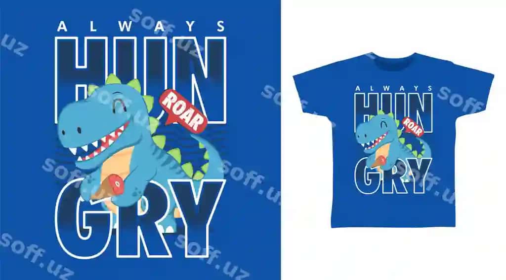 Och dinozavr tipografiyasi tshirti moda dizayni | Hungry dinosaur typography tshirt art fashion design