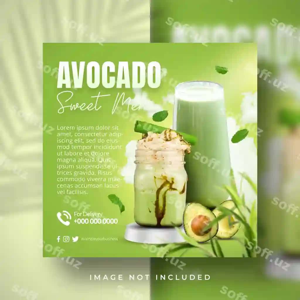 Yangi avokado sog'lom muzli ichimlik maxsus shirin menyu ijtimoiy media | Fresh avocado healthy ice drink special sweet menu social media