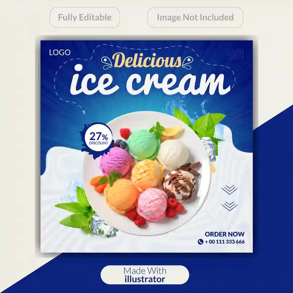 Mazali muzqaymoq ijtimoiy media banner dizayni shabloni | Delicious ice cream social media banner design template