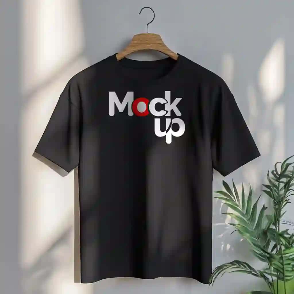Qora futbolka, boshi yuqoriga osilgan ilgich | Black t shirt hanging hanger with word head up