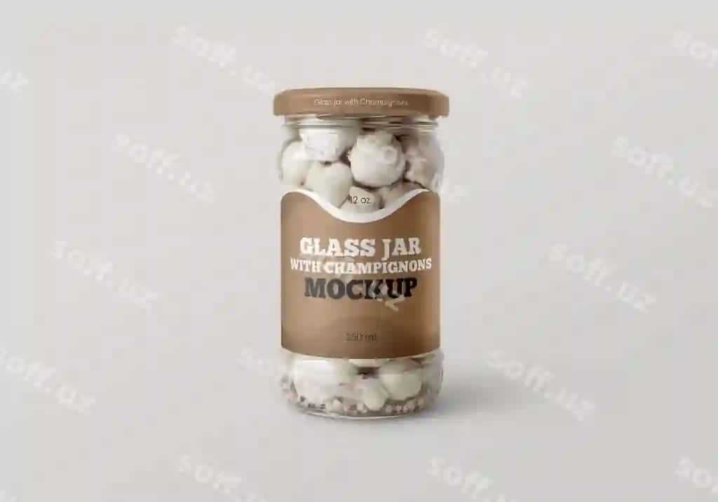 Champignonlar bilan chashma banka namunasi | Glass jar with champignons mockup