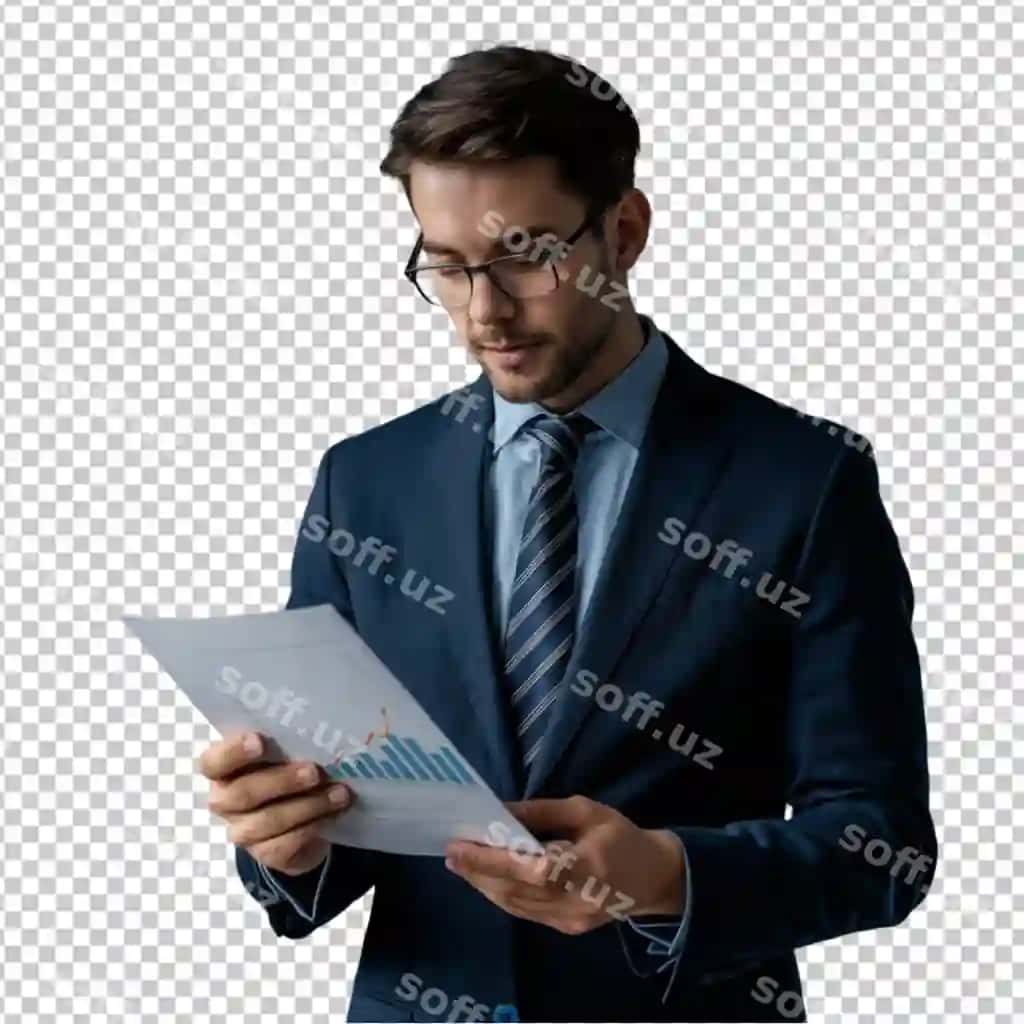 Biznesmen kostyum galstuk ko'rinish grafik ajraltirilgan shaffof fon | Businessman suit tie looking chart isolated transparent background