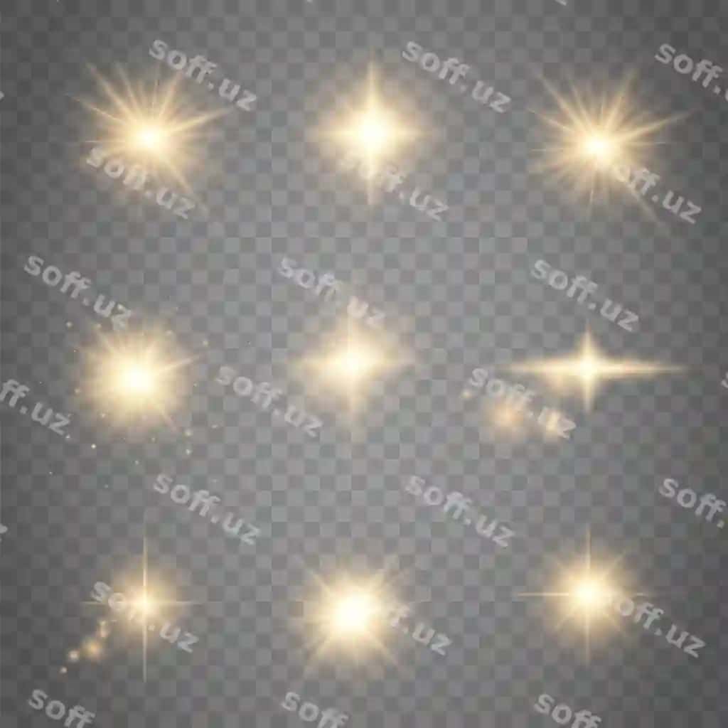 O'rnatish oltin yorqin yorituvchilar effektlar mavjud shaffof | Set golden glowing lights effects existing transparent