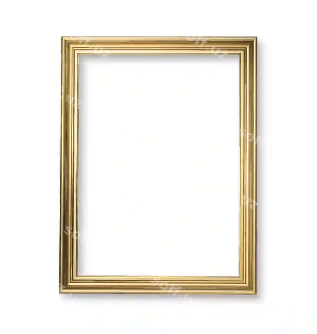 Oltin ramkali yog'och ramka rasmi oq fonda kesish yo'li bilan ajratilgan | Gold framewooden frame painting picture white background with clipping path isolated