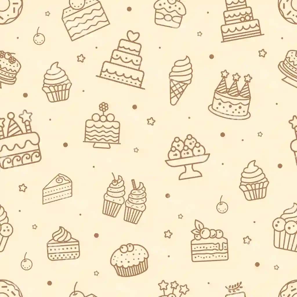 Bej rangli tortlar bilan choksiz naqsh, shirinliklar, bej rangli fon, vektorli illyustratsiya | Seamless pattern with cakes desserts beige background vector illustration