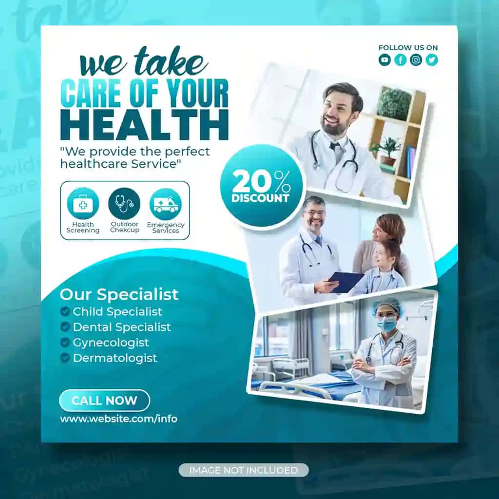 Tibbiy ijtimoiy media post veb-banner shabloni psd | Medical social media post web banner template psd