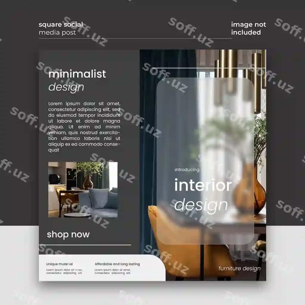 Zamonaviy mebel instagram post shabloni minimalist mahsulot reklamasi | Modern furniture instagram post template minimalist product promotion