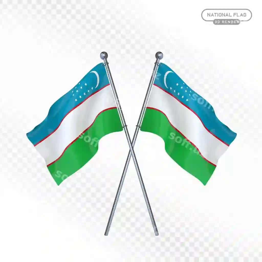 Ikki kesishgan bayroq o'zbekiston 3D render | Two crossed flags uzbekistan 3d render