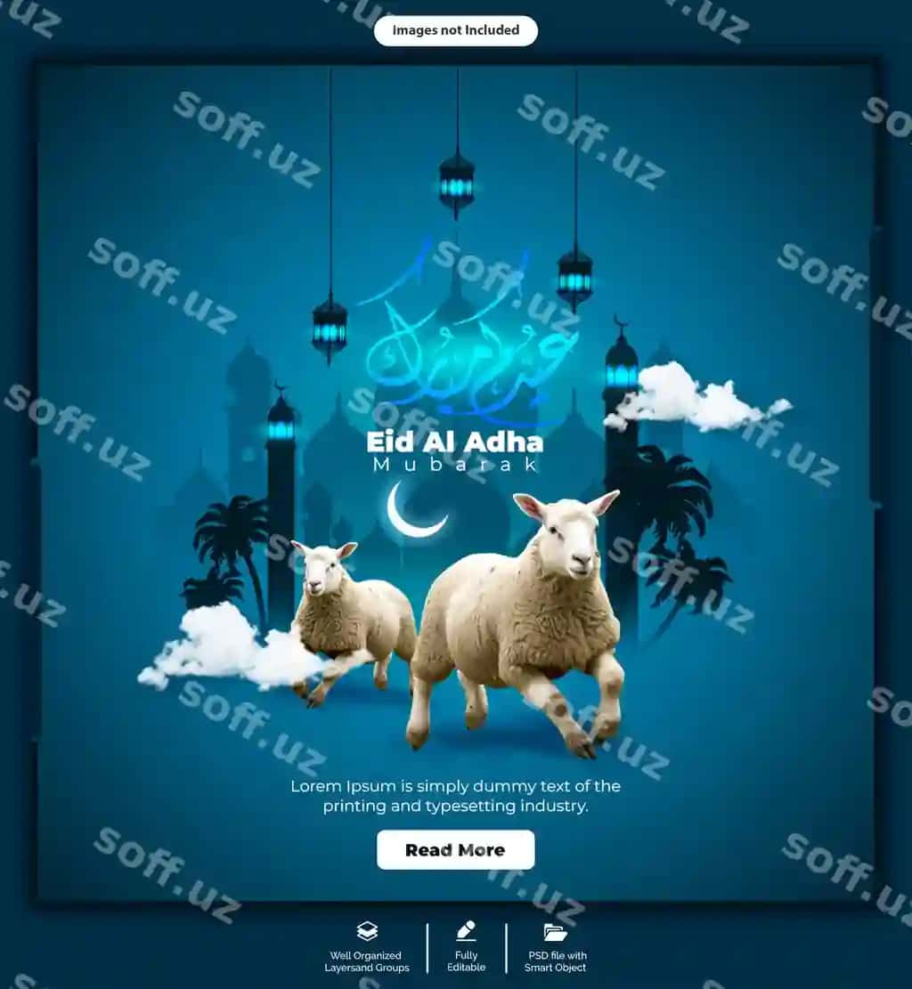 Qurbon Hayiti muborak Islomiy bayram ijtimoiy tarmoqlar uchun Instagram banneri | Eid al adha mubarak islamic festival social media banner instagram