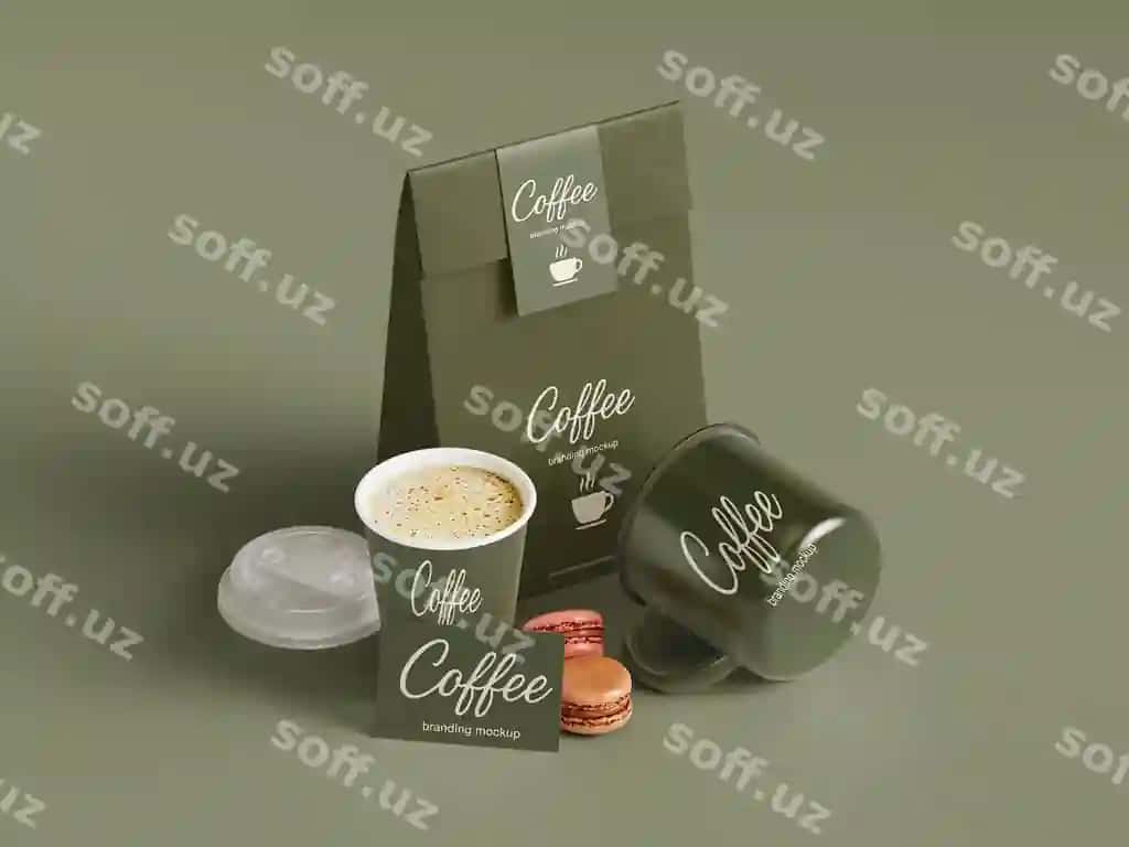 Ichimlik idishlari bilan qahva brendi maketi | Coffee branding mockup with packaging drinkware