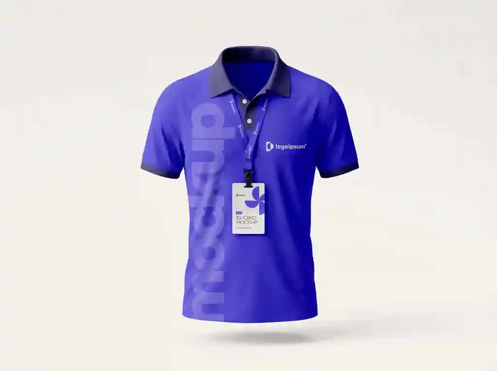 Polo ko'ylak maketi, identifikatori bilan bog'langan | Polo shirt mockup with id card lanyard branding