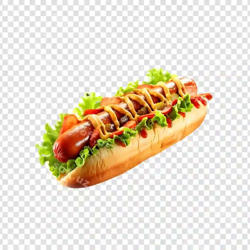 Klassik hot dog ketchup va mustard sousi bilan oq orqa fonda | Classic hot dog with ketchup mustard sauce white background