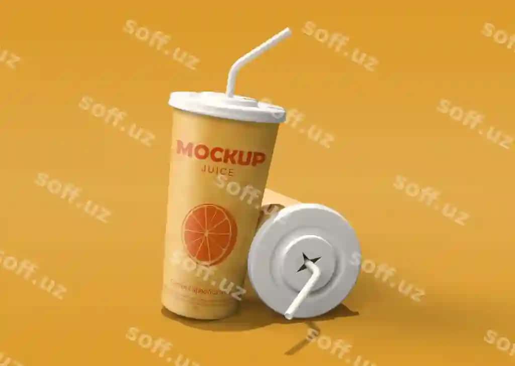 Qog'ozlik stakanchiklar mevalar suvi mockup to'liq tahrirlangan PSD fayl | Cardboard cups juices mockup full editable psd file