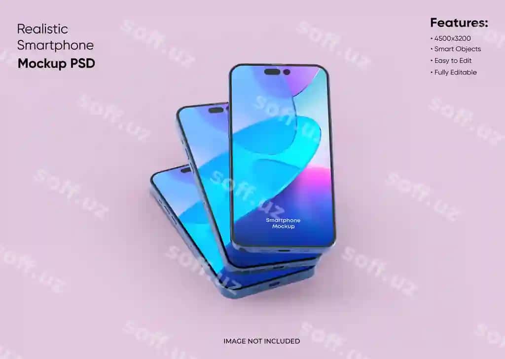 Uchta smartfon 14 pro max maket ilovasi veb-sayti ui brendingi 2 ta telefon | Three smartphones 14 pro max mockup app website ui branding 2 phones