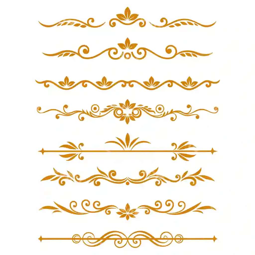 Zarif oltin ajratuvchi bezaklar vektor rasmlari to'plami | Elegant golden divider ornaments vector illustration set