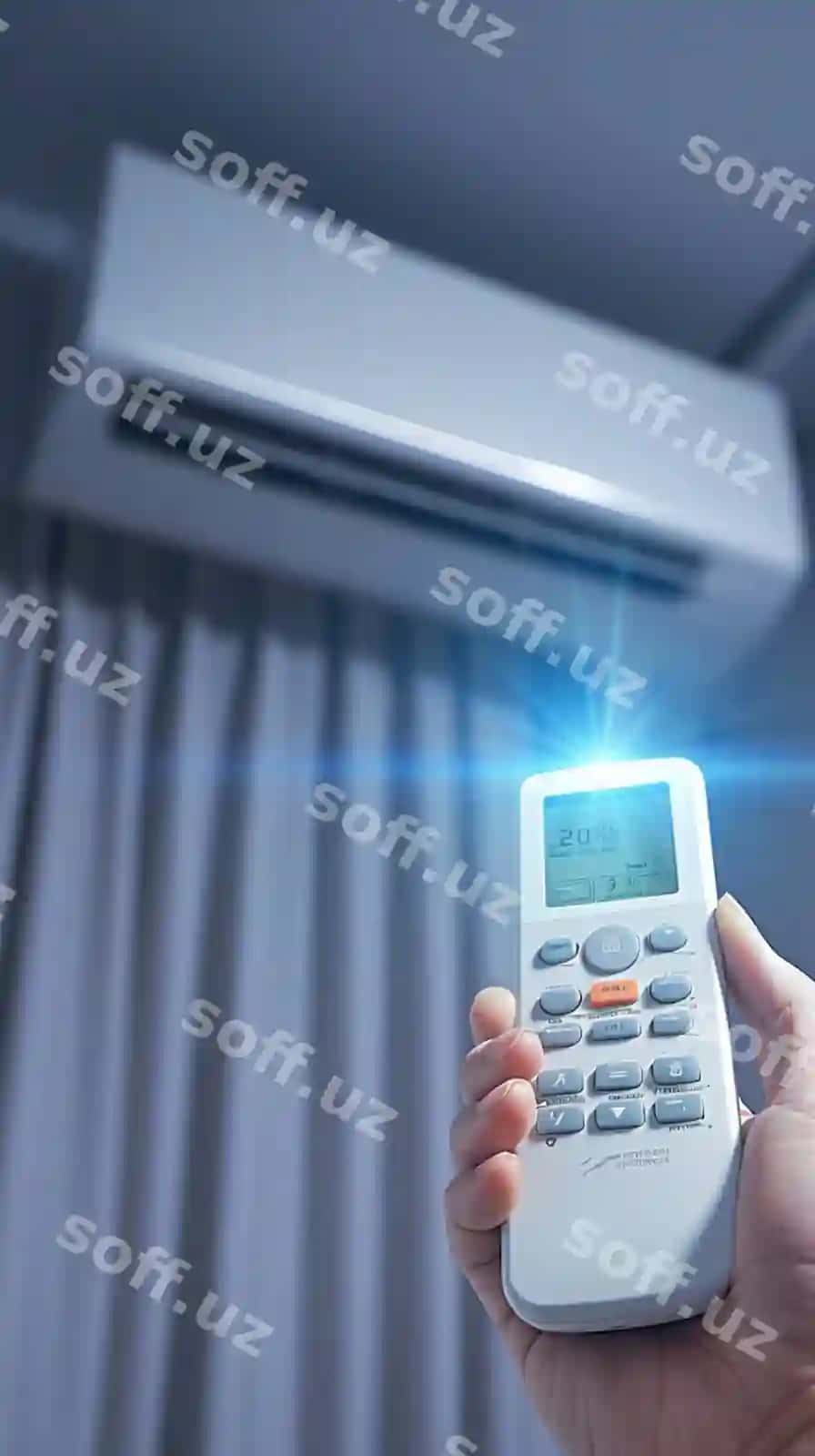 Foto qo'l bilan tutilgan pult konditsioner iklimni boshqarish vertikal mobil fon | Photo hand holding remote control air conditioner climate control vertical mobile wallpaper