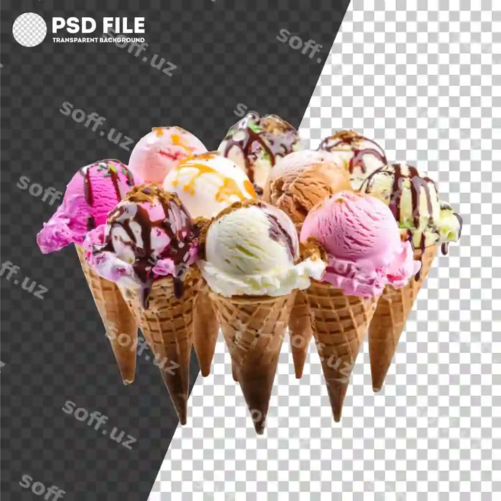 Psd turdagi muzqaymoq konuslari | Psd variety ice cream cones