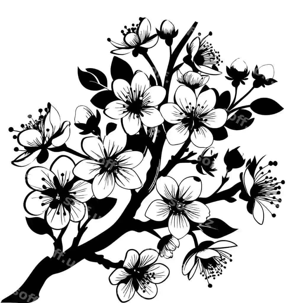 Gilstrub chorvalar ajablanarlı siluet dizayni bepul vektor oq fonda | Cherry blossoms amazing silhouette design free vector white background